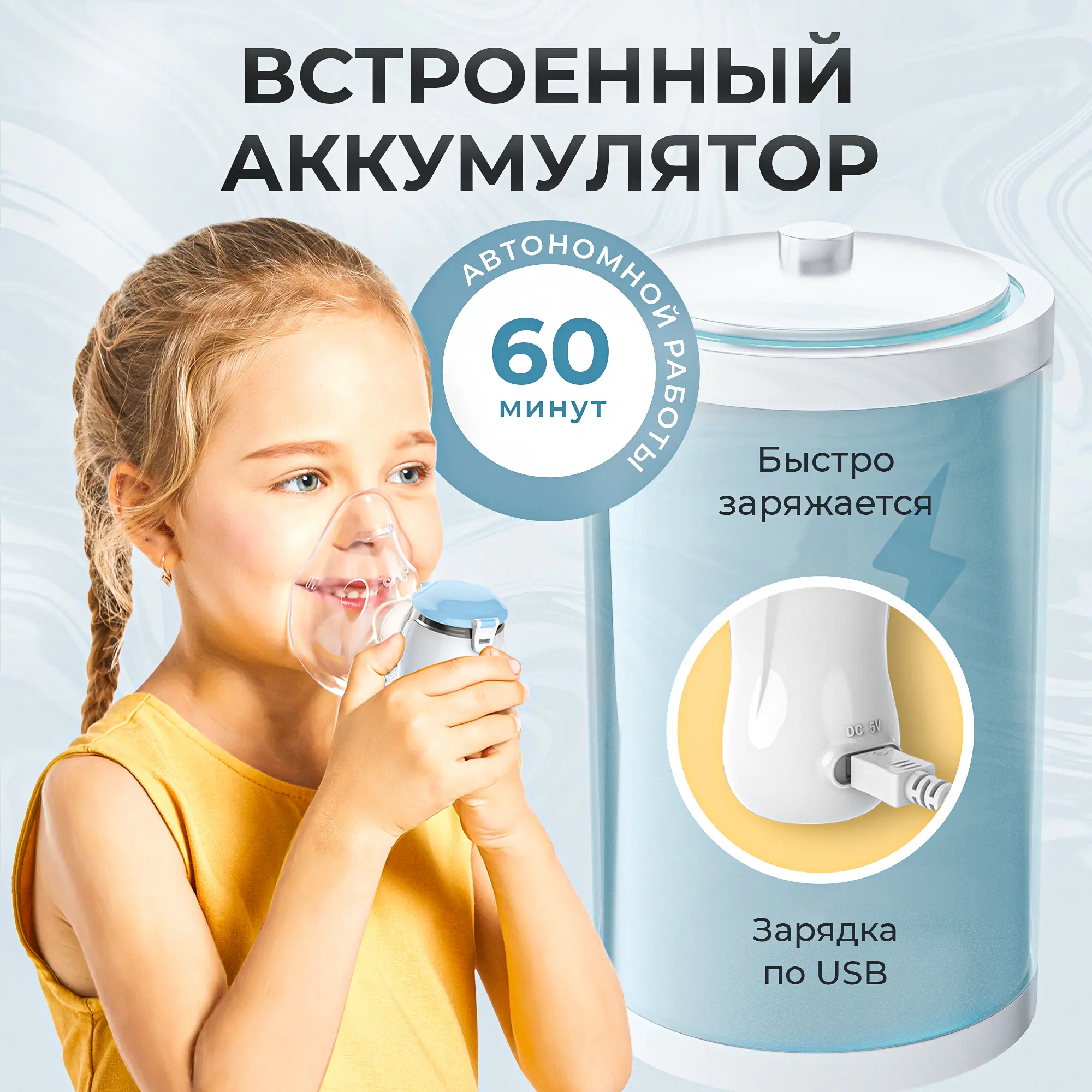 Ингалятор небулайзер меш Feellife Air Kids, портативный, беспроводной