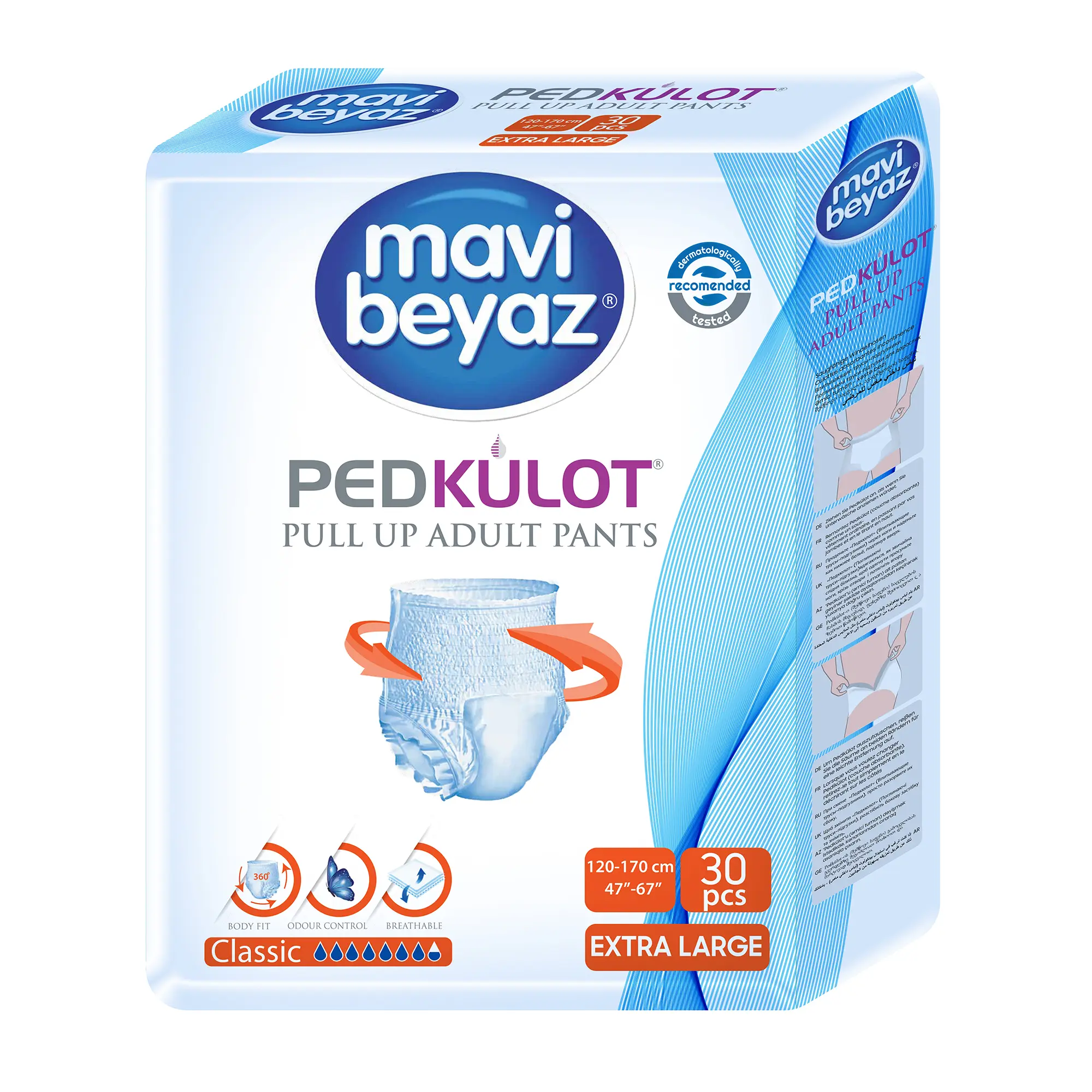 Подгузники-трусы для взрослых Mavi beyaz размер XL, объем талии 120-170, 30 шт, дышащие