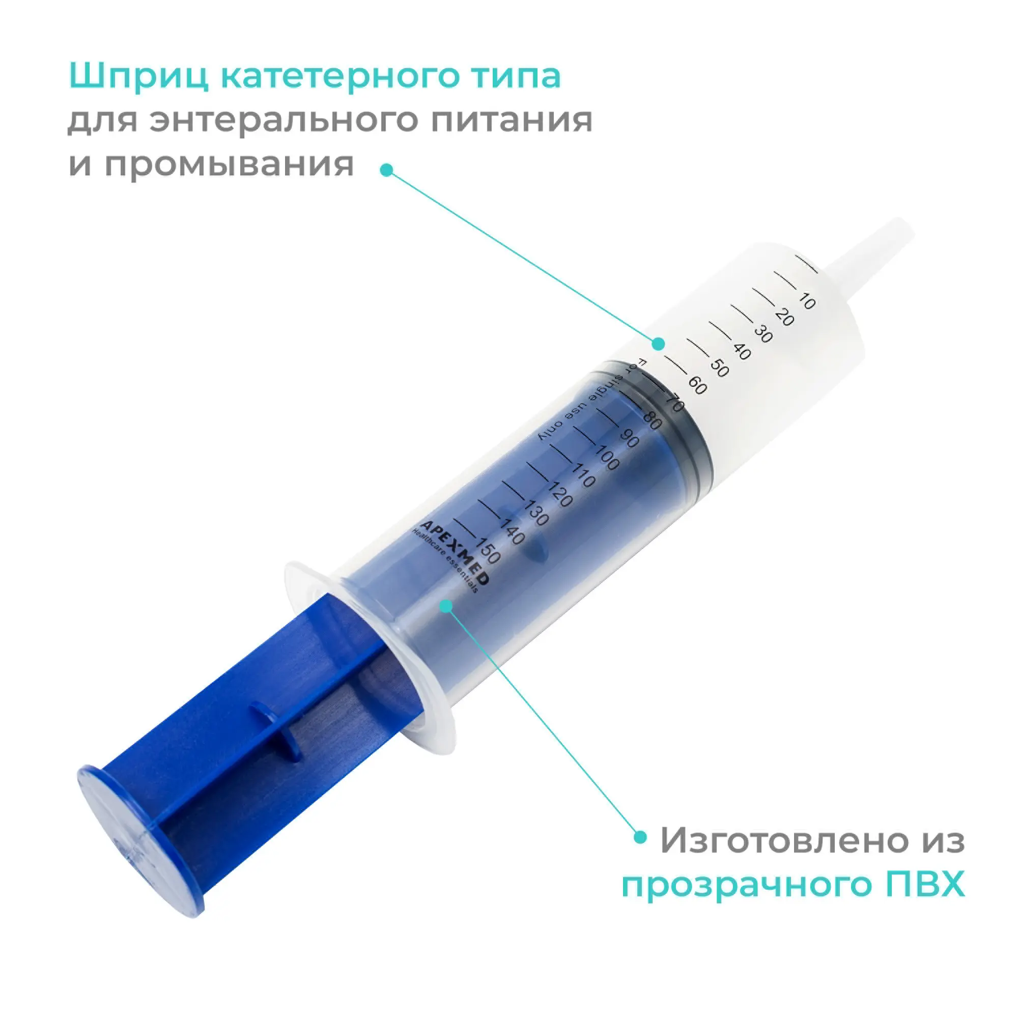 Шприц Жане катетерного типа для энтерального питания и промывания, 150 мл, Apexmed