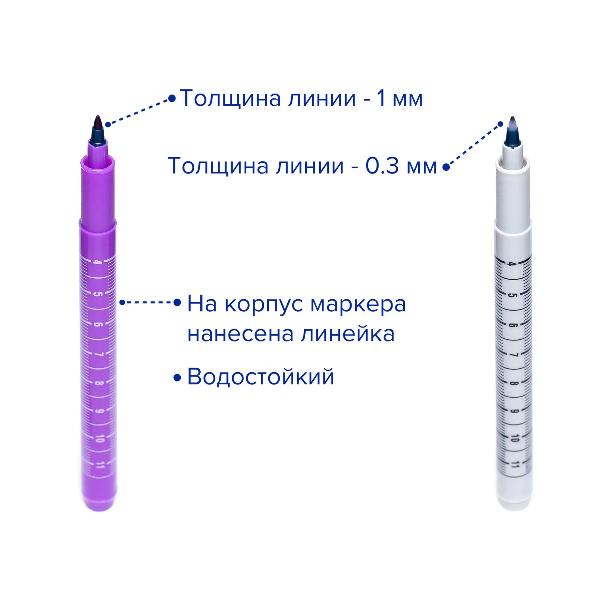 Медицинский маркер для кожи с тонким и стандартным стержнем, 2 шт, Apexmed