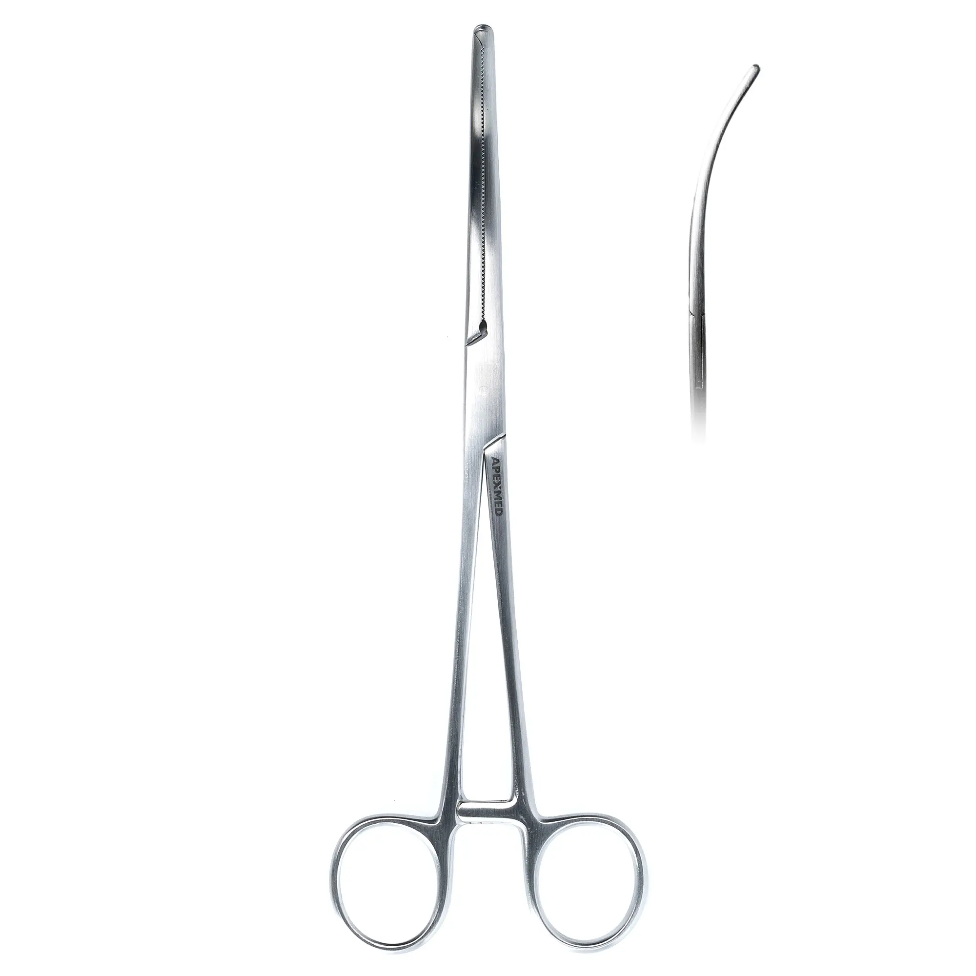 Зажим хирургический кровоостанавливающий Ochsner-Kocher (Кохера-Ошнера), изогнутый, 220 мм, Apexmed