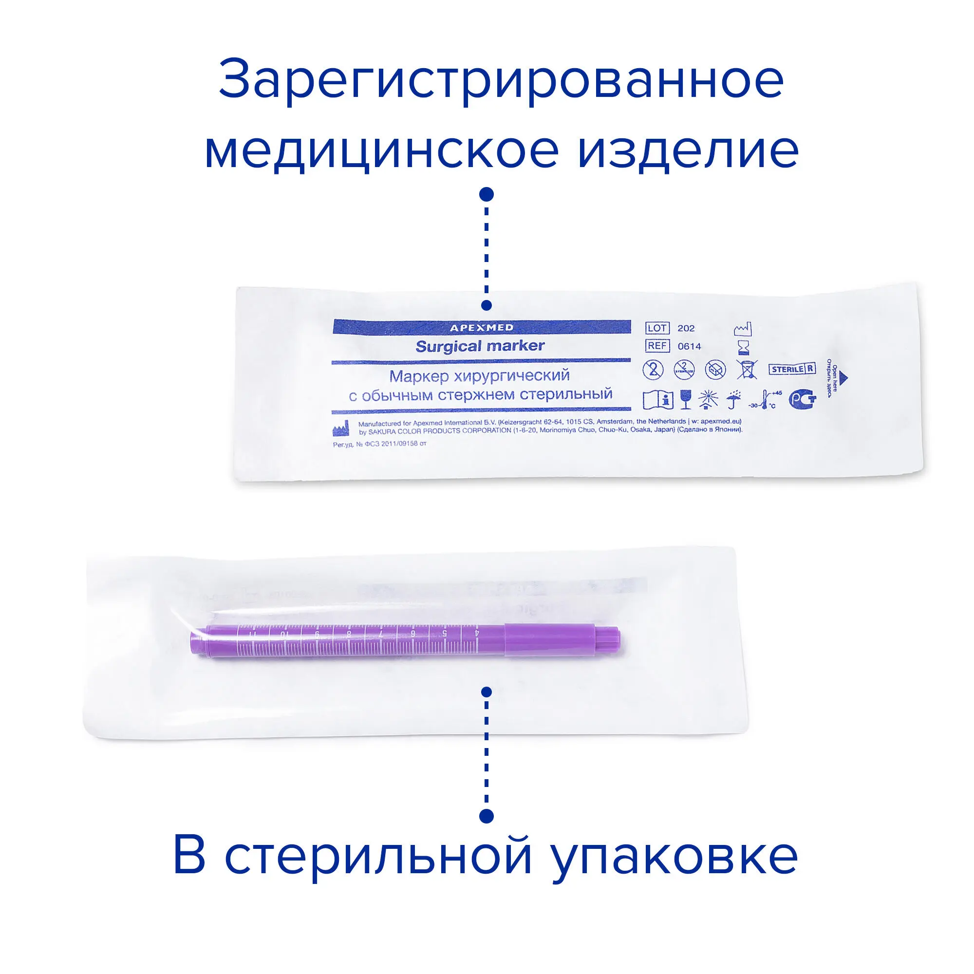 Медицинский маркер для кожи с тонким и стандартным стержнем, 2 шт, Apexmed