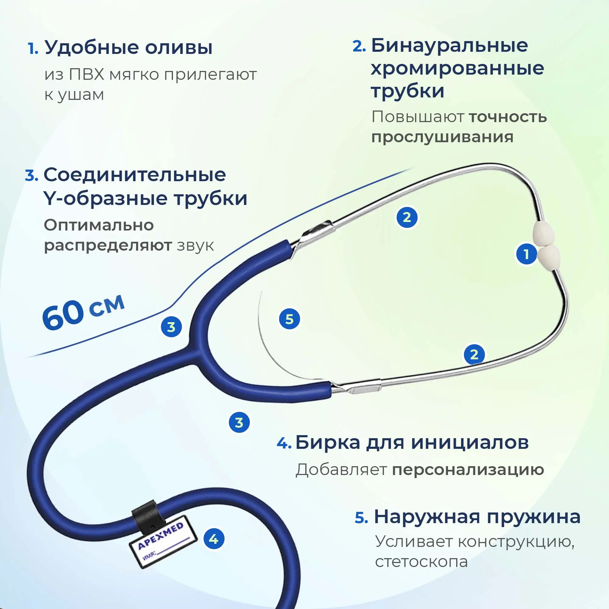 Стетоскоп медицинский Apexmed AS-22, двухсторонний, универсальный