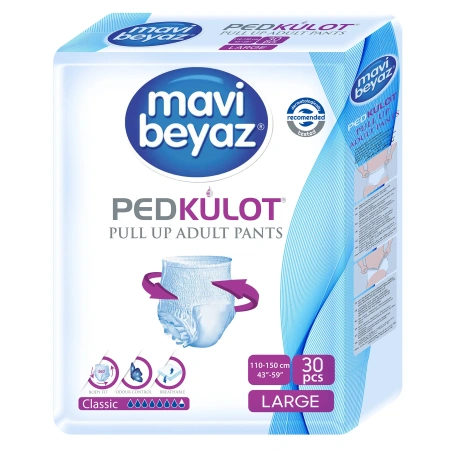 Подгузники-трусы для взрослых Mavi beyaz размер L, объем талии 110-150, 30 шт, дышащие