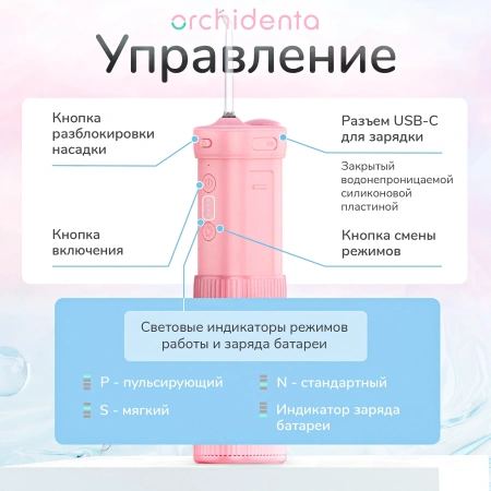 Ирригатор для полости рта Orchidenta WF-101, портативный, розовый