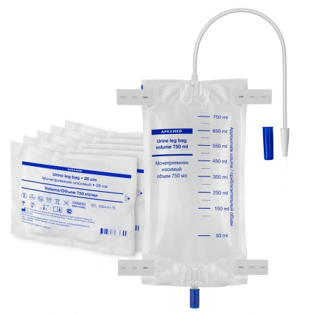 Мочеприемник ножной 750 мл, 28 см, носимый, 5 шт