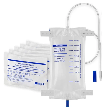 Мочеприемник ножной 750 мл, 50 см, носимый, 5 шт