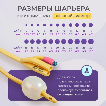 Катетер Фолея урологический Apexmed мужской Ch/Fr 26, трехходовой, уретральный