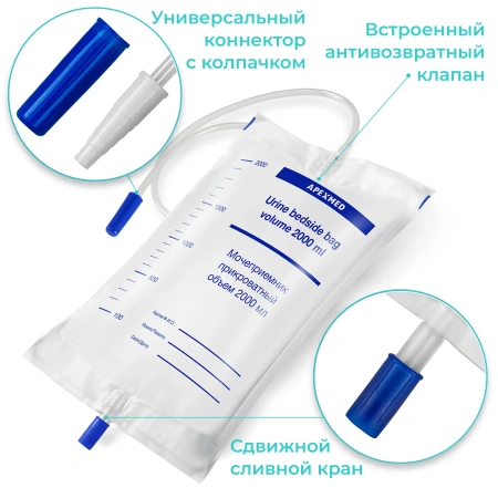 Мочеприемник прикроватный Apexmed 2000 мл, 10 шт