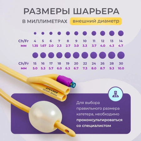 Катетер Фолея урологический Apexmed мужской Ch/Fr 22, трехходовой, уретральный