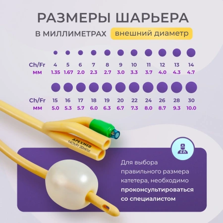 Катетер Фолея урологический Apexmed мужской Ch/Fr 14, трехходовой, уретральный