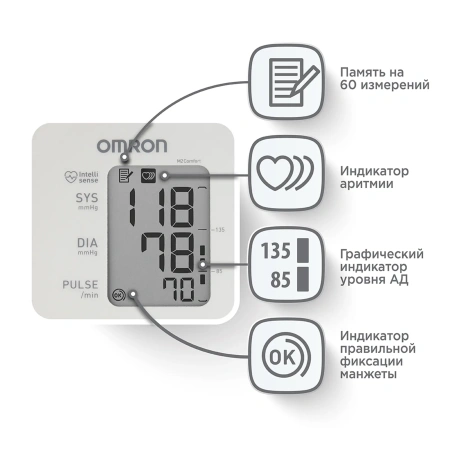 Тонометр автоматический Omron M2 Comfort с универсальной манжетой, охват 22-42 см