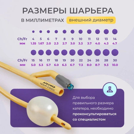 Катетер Фолея урологический Apexmed мужской, Ch/Fr 10, двухходовой, уретральный, детский