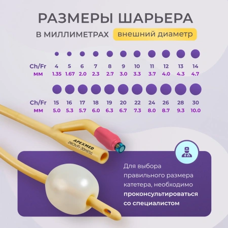 Катетер Фолея урологический Apexmed мужской Ch/Fr 26, двухходовой, уретральный