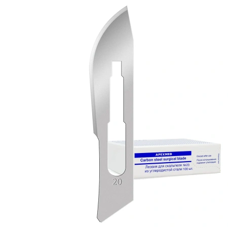 Лезвие для скальпеля Apexmed №20, из углеродистой стали, 100 шт, хирургическое, стерильное