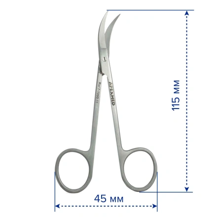 Ножницы хирургические остроконечные Standard, изогнутые по ребру , 115 мм, Apexmed
